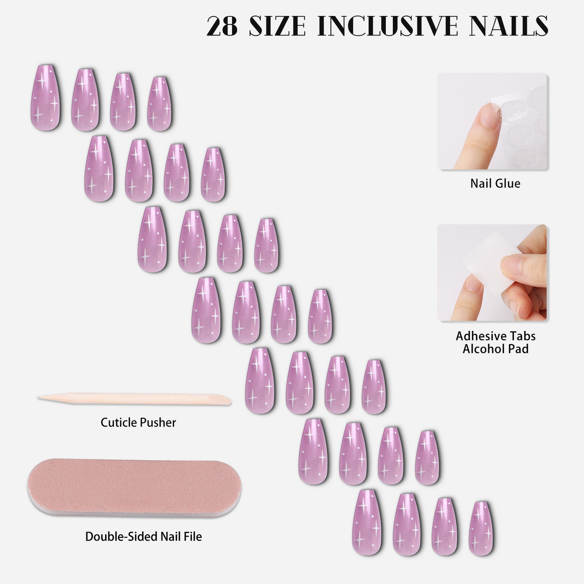 Lavender Stardust Press-On Nails - 28PCS