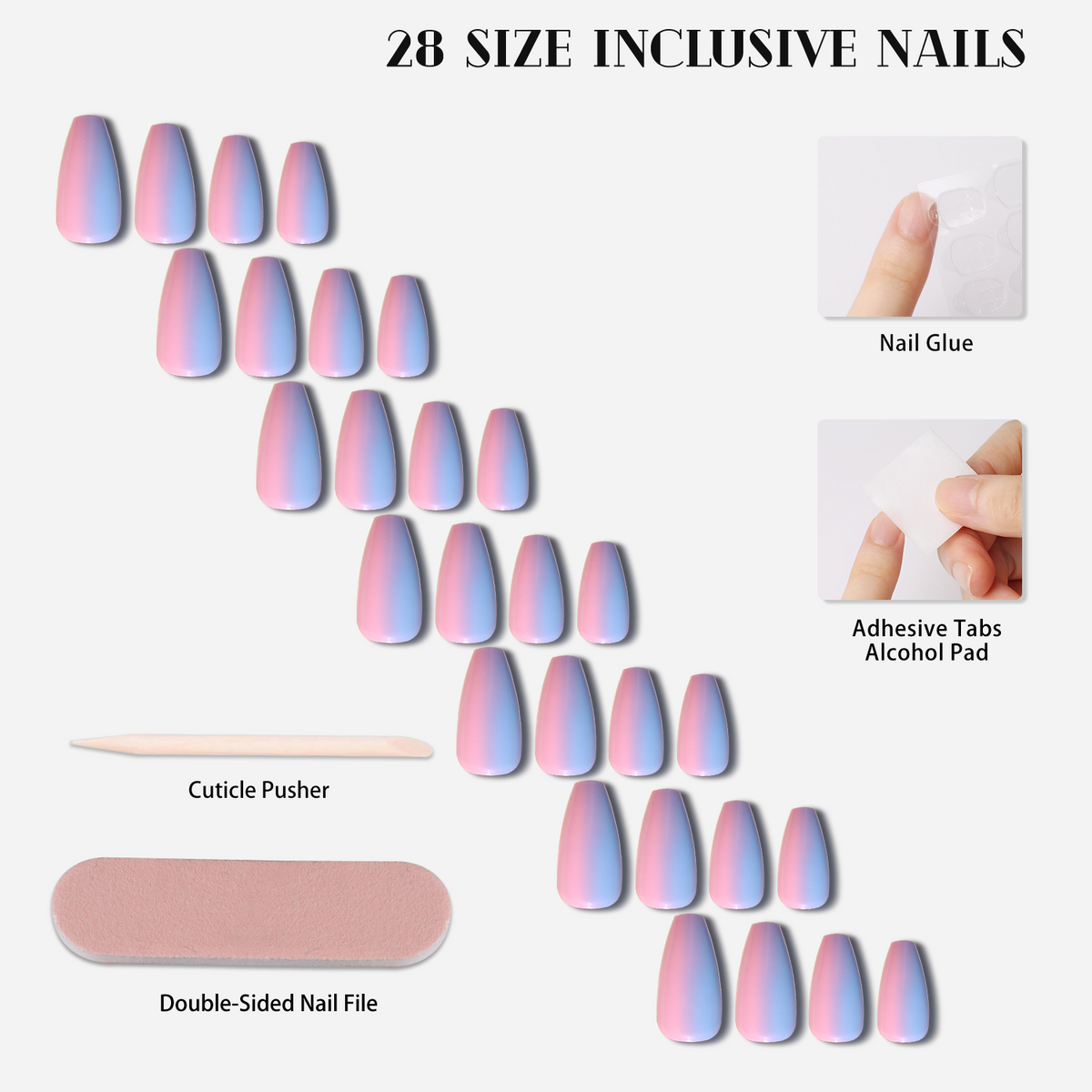 Pastel Sky Gradient Nail Set - 28PCS